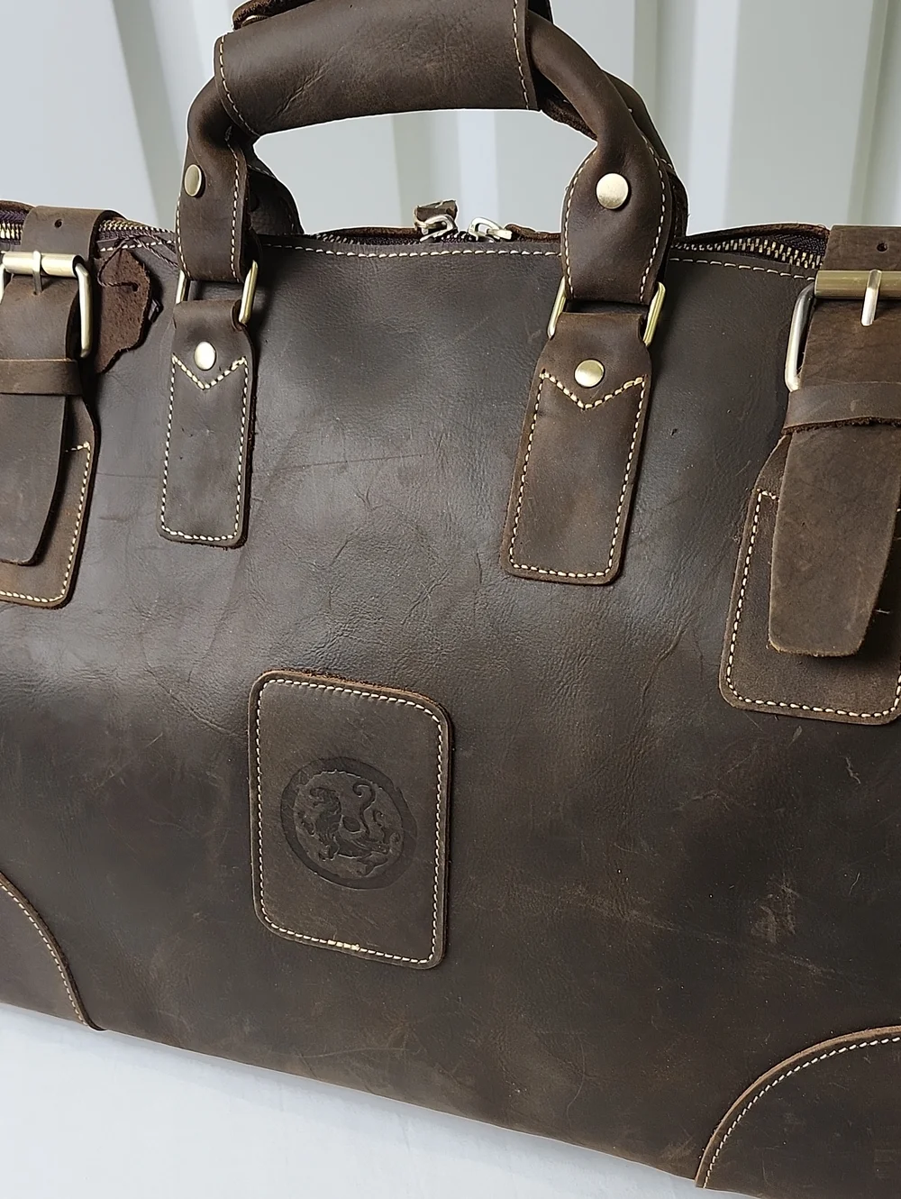 Unbranded Mens Dark Brown Full Grain Leather Travel Tote Duffle Bag Work Dr. Bag